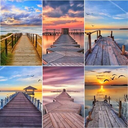 XUEQIXIAOZU Diy Diamond Painting Beach Bridge Cross Stitch Full Round Embroidery Needlework Diamond Mosaic Home Decor