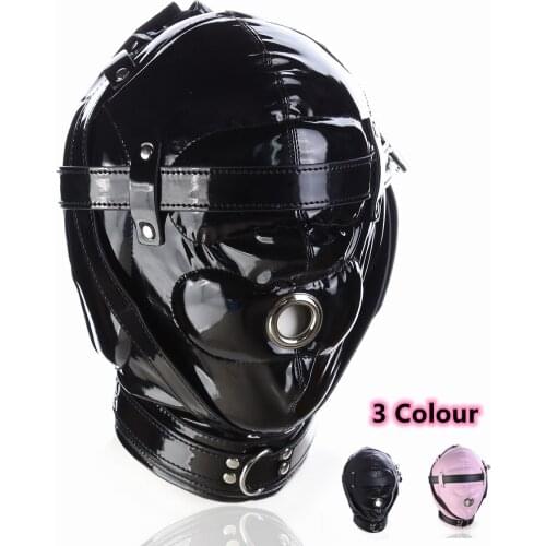 Sensory Deprivation Gimp Bandage Mouth Lockable Leather Mask Hood for Masquerade Halloween Mardi Gras Alien Super Hero Party