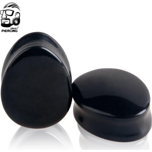 1Pair Black Obsidian Stone Teardrop Ear Gauge Plugs Tunnel Piercings Plugs Earring Ear Expander Stretcher Body Piercing Jewelry