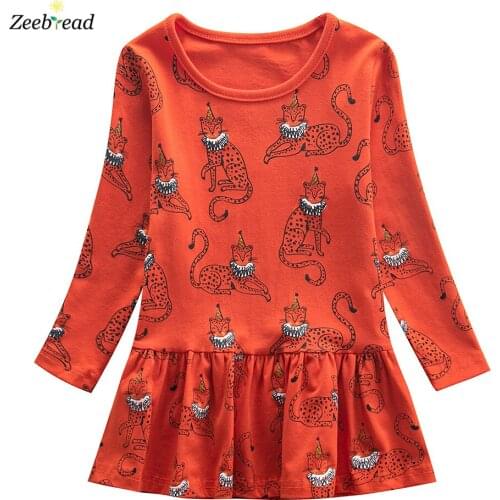 Zeebread New Arrival Cartoon Animals Print Girls Dresses For Autumn Spring Kids Clothes Long Sleeve Baby Dress Cotton Kids Wear