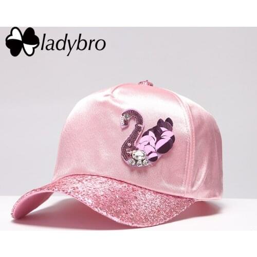 Ladybro $4.99 Swan Sequin Women Baseball Cap Dad Hat Brand Street Fashion Casual Sweet Pink Hat Cap Female Snapback Cap Bone