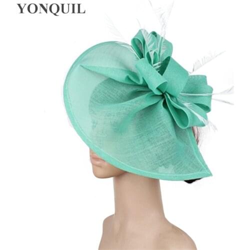 Ladies emerald green wedding hair fascinator hats with fancy feather on head band for women party married race headwear SYF66