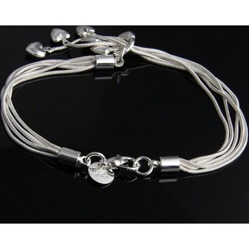 Women Silver Plated Lobster Clasp Snake Chain Bracelets Fit Charm 19cm