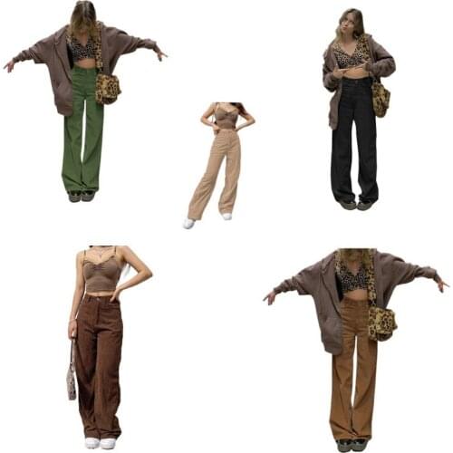 Corduroy floor down feeling wide leg leisure pants womens new autumn 2021 womens wide leg straight pants