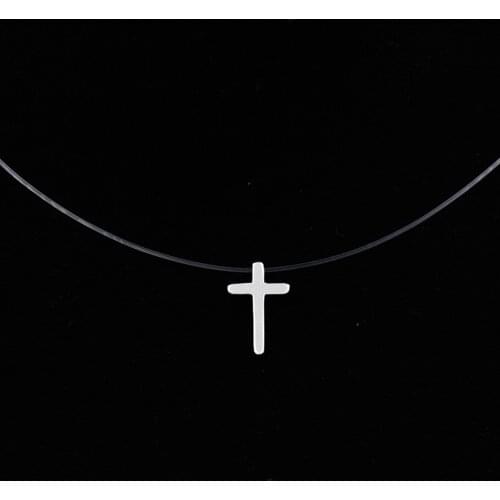 Fashion Transparent Fishing Line Chain Necklace Silver Color Invisible Cross Pendant Necklace For Women Choker Collier Femme