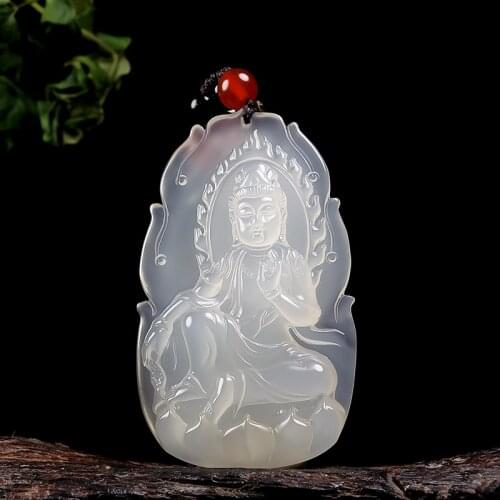 100% Natural ice type high permeability white chalcedony Guanyin pendant necklace women jewelry gift
