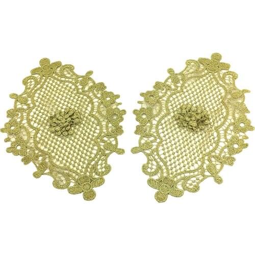 2pc Water Soluble Gold Embroidery Patch Baroque Net Flower Lace Applique Embroidered Patches For Clothing Parches Ropa AC1462