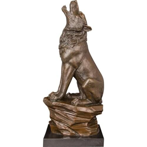 ArtsHom DW-169 Wild Anmial Wolf Statue Sculpture Bronze murderous howling wolf Figurines With Marble Base For Home Decoration