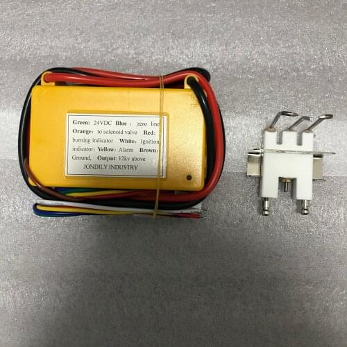 24VDC gas ignition control box with spark plug, yellow color gas ignition automatic gas igniter unit for burner and oven