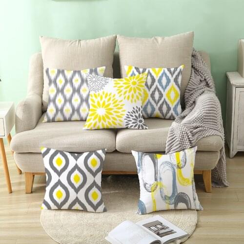 Geometric Patterns Cushion Cover Nordic Throw Pillows Pillowcase Decoration Home Car Livingroom Modern 45 * 45 Sofa Gray Yellow