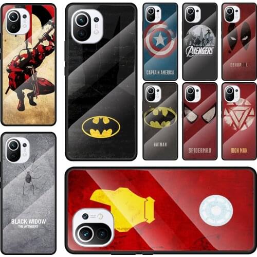 Avenger Marvel Superhero Logo Tempered Glass Cover For Xiaomi Mi 11 Ultra 11i 10T Note 10 CC9 CC9E 9T Lite Pro Phone Case Coque