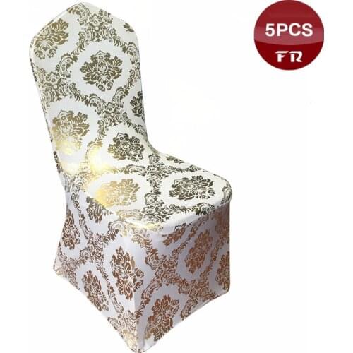 Gold colour Metallic print chair cover pattern lycra Silpcover for wedding party decoration cheap Bronzing spandex Chair Covers