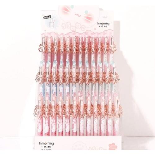 36 pcs/lot Cute Cherry Cat Press Gel Pen with Clip Kawaii 0.5mm black ink Neutral Pens office school writing supplies gift