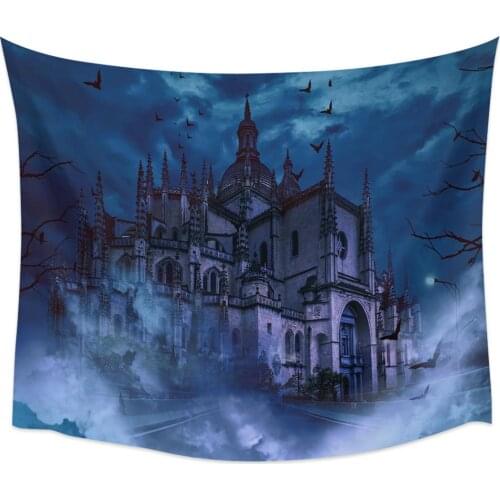 Halloween Castle Horror Gloomy Dark Bat Wall Tapestry Cover Beach Towel Home Decoration