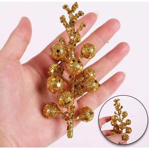 Artificial Plastic Pine Glitter Christmas Tree Ball Xmas Flower Branch Hanging Ornaments Christmas Decorations For Home New Year