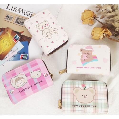 Cute cartoon bear ins style sub-pattern strawberry bear card case mini cute multi-card bit coin purse key case portable