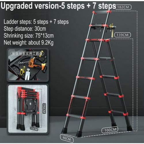 1.39M/1.82M Multi-Function Aluminum Telescopic Ladder Household Trestle Ladder Portable Five-Step Ladder Collapsible Lift Stairs