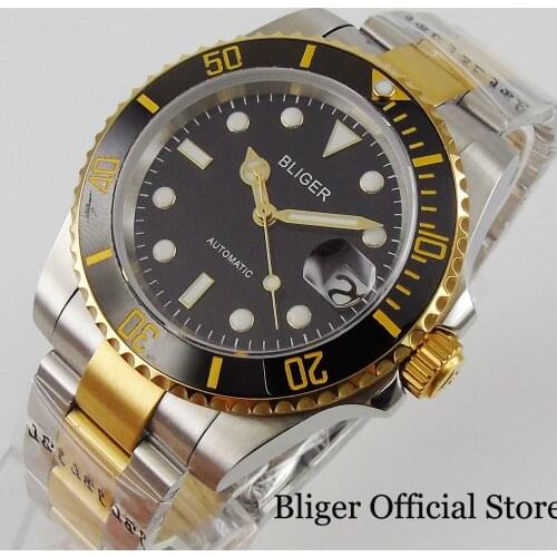 BLIGER Gold Coated Self Winding Men Wristwatch Sapphire Crystal NH35 MIYOTA 8215 Movement