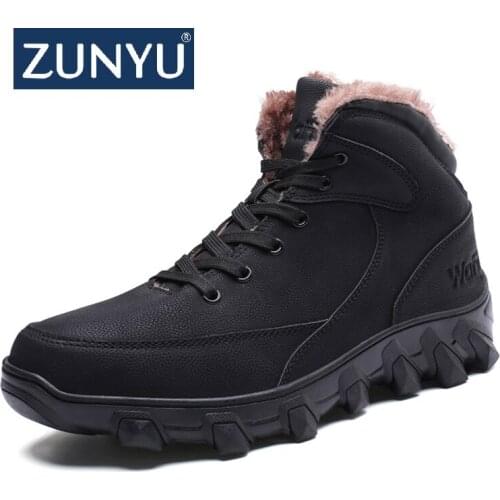 ZUNYU Winter New Warm Snow Boots Men Outdoor Casual Men Work Ankle Boots Comfortable Male Shoes Footwear Big Size 39-46