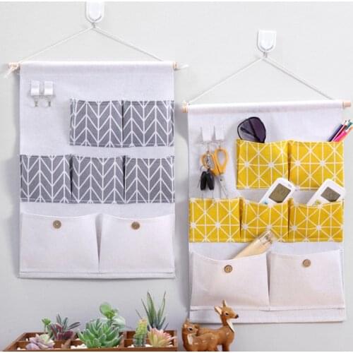 7 Pockets Wall Hanging Storage Bags Cotton Linen Door Organizer Waterproof Pouch Bedroom Home Office Container