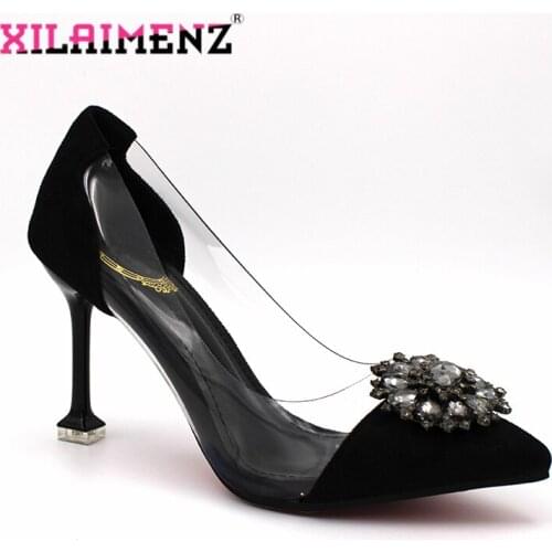 Retro Style New Coming Italian Design Mature Women Shoes for Party Decorate with Rhinestone in Black Color For Wedding