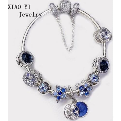 XIAOYI 100% s925 new 2020 spring winter Blue star snow star blue white high quality fashion bracelet female