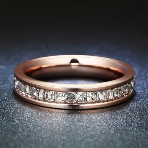 MANGOSKY 4MM Titanium High Quality CZ Stone Ring Rose Gold Wedding Ring For Engagement Gift