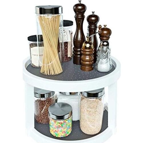 Two-Tier Twin Turntable Storage Turntable - Multi Level Rotary Kitchen Spice Manager for Cabinets Pantries Refrigerators
