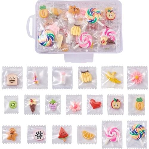 38pcs/Set Resin Lovely Cartoon Imitation Food Pendants with Clear Plastic Bags Cute Resin Fruits Charms for Earrings Jewelry DIY