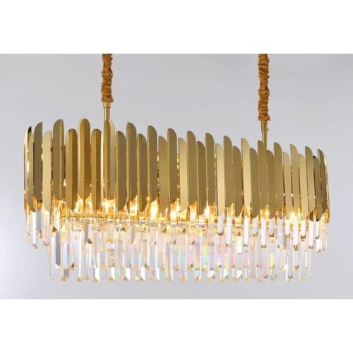 Postmodern Golden Stainless Steel Crystal LED Chandelier Lighting Lustre Suspension Luminaire Lampen Hanging Lamps For Foyer