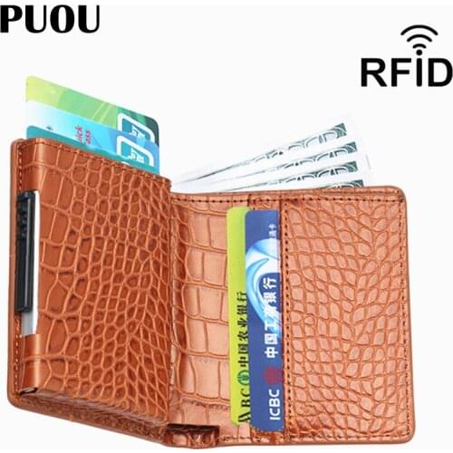 PUOU New Credit Card Holder Wallet RFID Protector ID Credit Card Wallet Business Card Package Organizer Case Box Cards Pack