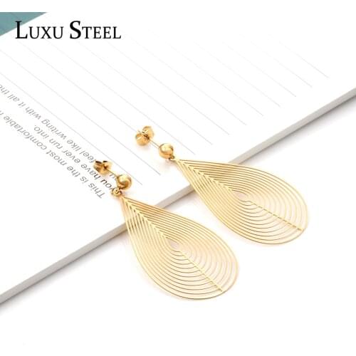 LUXUSTEEL pendientes 2020 New Drop Water Dangles Earrings piercing Stainless Steel Long Earrings Jewelry Party Collier Friend