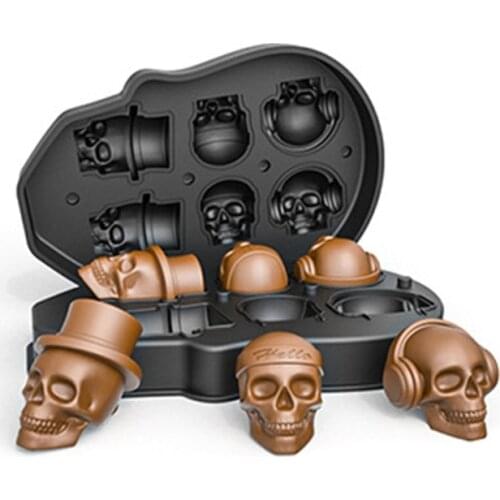 3D Skull Ice Cube Mold Silicone Tray Leak Free Ice Cube Maker Whiskey Ice Chocolate Soap Mould Halloween Decor