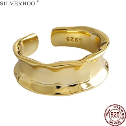 SILVERHOO Simple Ring For Women S925 Sterling Silver Personality Irregularity Concavity Ring Small Crowd Style Fine Jewelry New