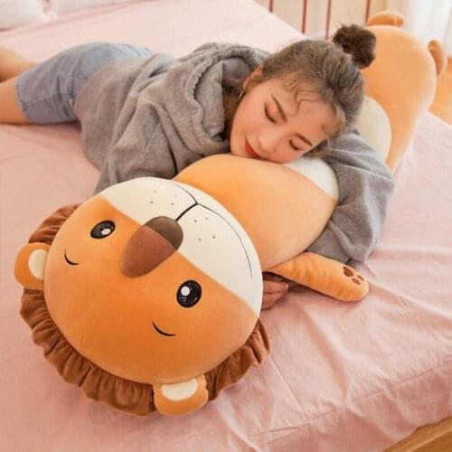 Kawaii Animals Cylindrical Plush Pillow Cartoon Long Animal Toy Lion Rabbit Frog Monkey Sleeping Bolster Gift For Children