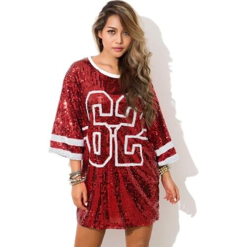 Stylish Sequins Letter print Summer tops t shirt Women Hip hop Red gold silver green blue black Loose vintage clothes Female New