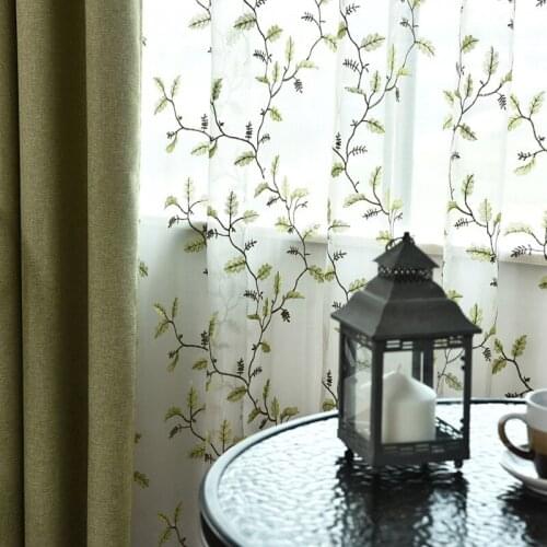 American-Style Country Plain Green Leaf Embroidered Window Screen Bedroom Living Room Window Screen