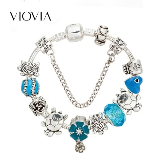 VIOVIA New Ocean Series Charms Bracelet & Bangles Tortoise Beads Bracelet for Women Diy Jewelry Fit Party Gift B18039
