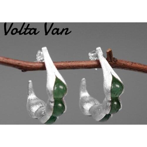 Volta Van Aventurine Drop Earrings 925 Sterling Silver 2021 New Pendientes Plata Elegant Pea Pods Vintage Jewelry Earrings