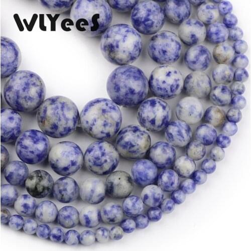 WLYeeS Natural Bule spot stone beads round stone loose beads 4-12mm multi-size ball jewelry bracelet making DIY Accessories 15"