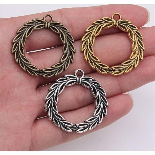 WYSIWYG 3pcs Charms Olive Branch Laurel Wreath 36x34mm Tibetan Pendants Crafts Making Findings Handmade Antique DIY Jewelry