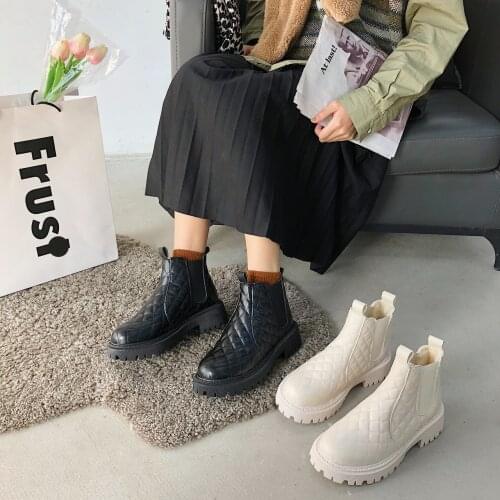 Women Boots Platform Ankle Boots Warm Plush Autumn Winter Shoes Leather Motorcycle Punk Shoes Women Booties Botas Mujer