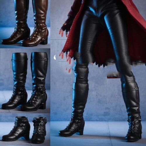 1/6 Female Shoes Leather Combat Boots Dual Use Long/Short Boots Shoes Solid Feet Inside Model Toy for 12'' Action Figure Body