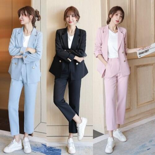 2021 Autumn Office Lady Pants Sets OL Style Fashion Long Sleeve Coat Blazer Two Piece Set Women Outfits Ensemble Femme 2 Pieces