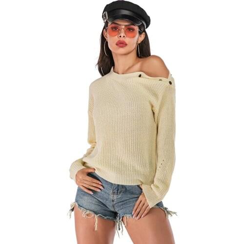 Streetwear Sweater 2020 Autumn Winter Fashion Half Half Open Collar Sexy Strapless Knitted Sweater For Women Casual Solid Top