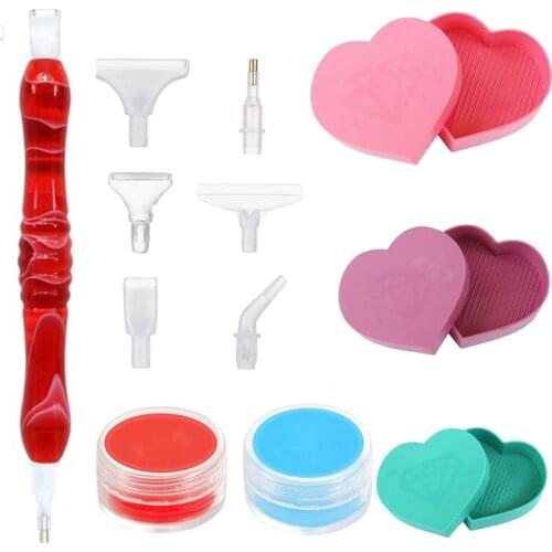 21PCS 5D Diamond Painting Tool Handmade Resin Point Drill Pen With Heart-Shaped Diamond Tray Box And Clay And Replaceable Nibs