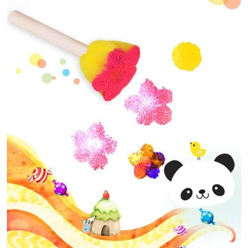 5pcs/set DIY Wooden Sponge Graffiti Painting Brushes for Kids Drawing Toys Kindergarten Early Educational Sponge Painting Brush