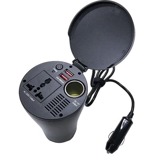 150W Cup Type Car Inverter 12V to 220V Dual USB Power Converter Booster