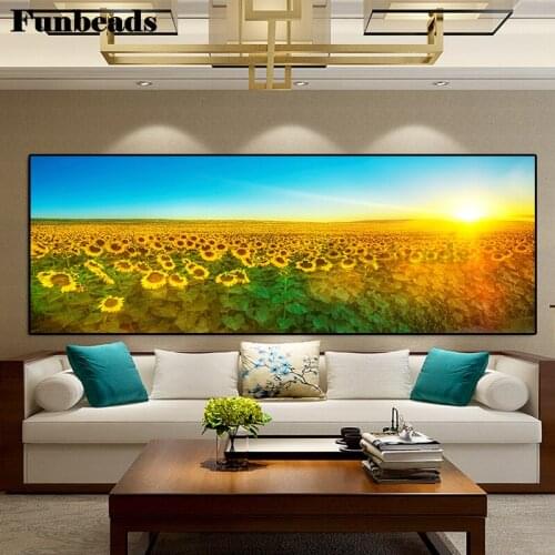 Large DIY 5D full circlesquare diamond painting sunflower, sunrise cross stitch painting hobby craft home decoration FF4225