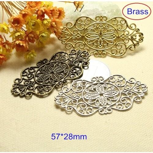 Floral Connector Art Deco Link Findings 57*28mm Brass Plated Filigree Flowers Connector Jewelry Supplies - Free Shipping